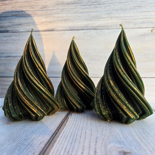 Свеча Елочка витая зеленая 3шт