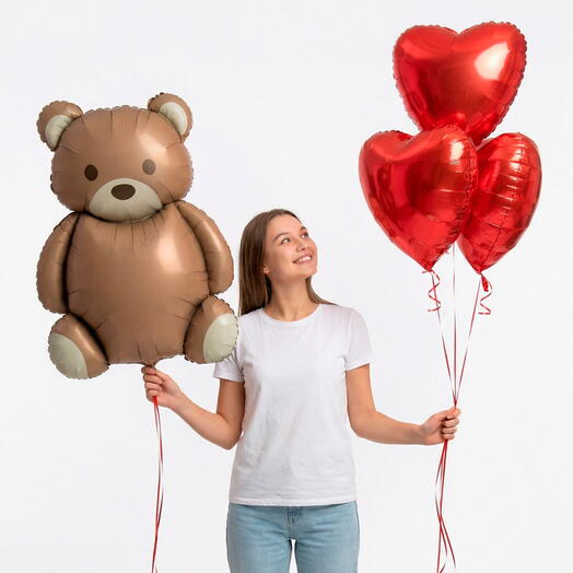 Набор шаров для любимой девушки "Мишка и сердца"