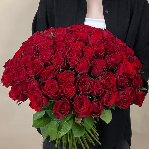 75 красных роз 40-50 см