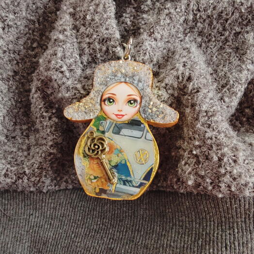 Брелок матрёшка в ушанке