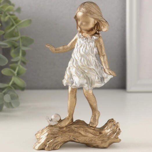 Фигурка «Малышка с улиткой на коряге», бронза с серебром, 9.5×4.5×15 см