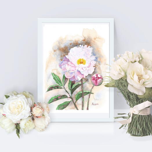 Розовый пион с бутоном. Подарок женщине