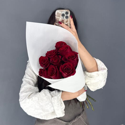 Монобукет🌹Бордова Роза 9 шт