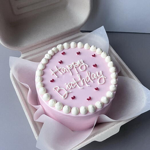 Бенто торт 500 гр. розовый happy birthday девушке/подруге/маме