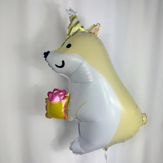 Helium balloon "Corgi dog with a gift" happy birthday. Helium foil balloon Corgi dog with present Happy Birthday