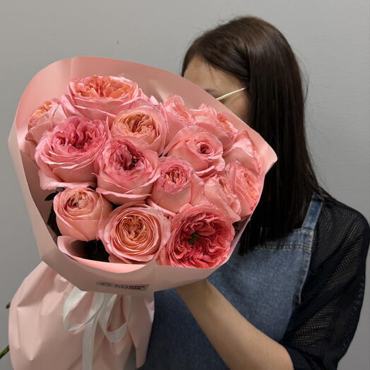 Букет розовые пионовидные розы 💕 15 шт