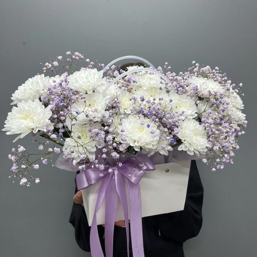 Сумочка с хризантемой и гипсофилой 💜
