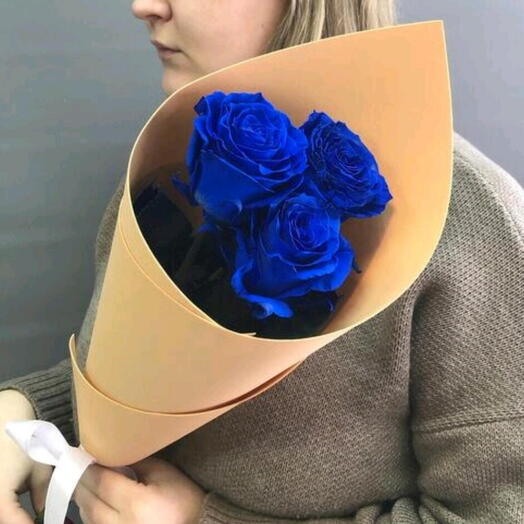 Букет из трёх синих роз 🌹