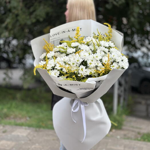 Букет гигант ромашки и солидаго 💛🤍