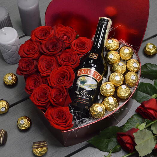 Heart with roses, Ferrero and Baileys