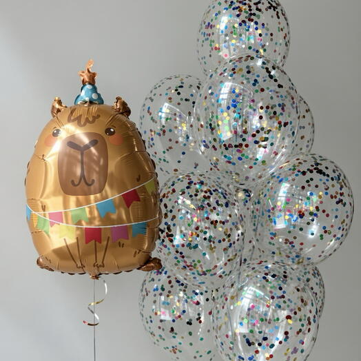 Яркий сет из 9 воздушных шаров и капибары