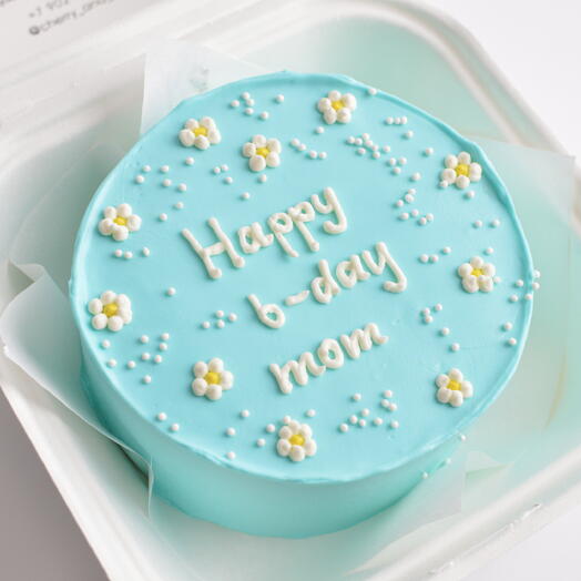 Бенто-торт маме Happy Birthday mom голубой с ромашками