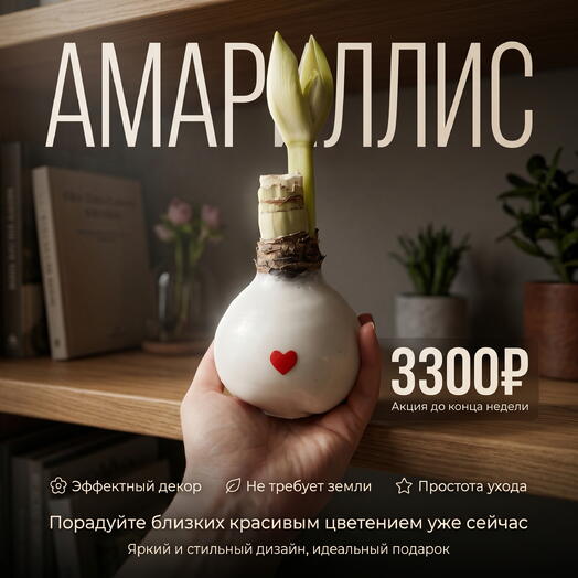 Луковица Амариллиса в воске «Сердце»