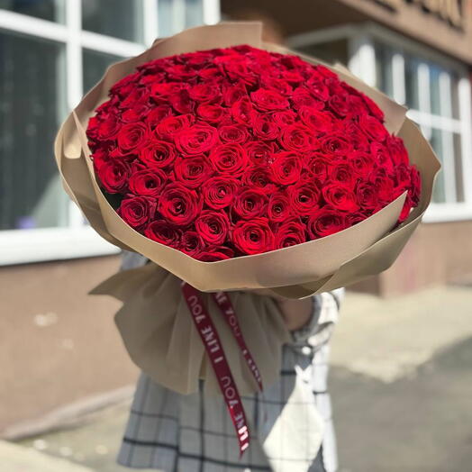 Шикарный моно букет 101 красная Роза️