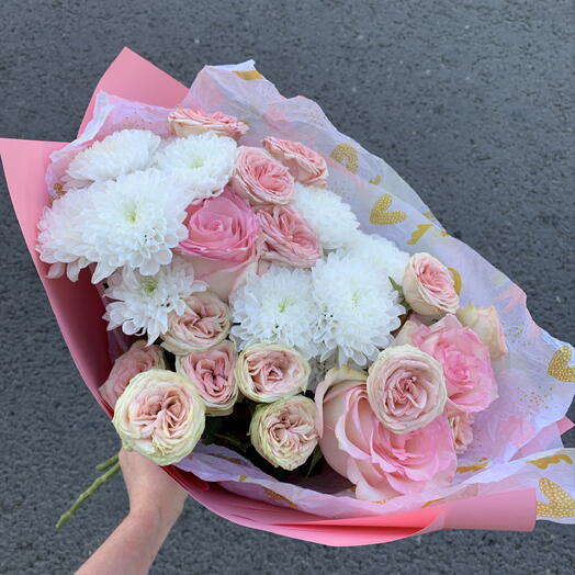 Нежный букетик с хризантемой и розой 🌸