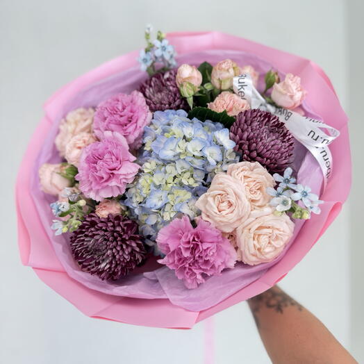 Пышныц букет 💐 Дофаминовый тренд- Осень 🍂 из Гортензии,Кустовых роз,Хризантем Бигуди,Диантус,Оксипиталум
