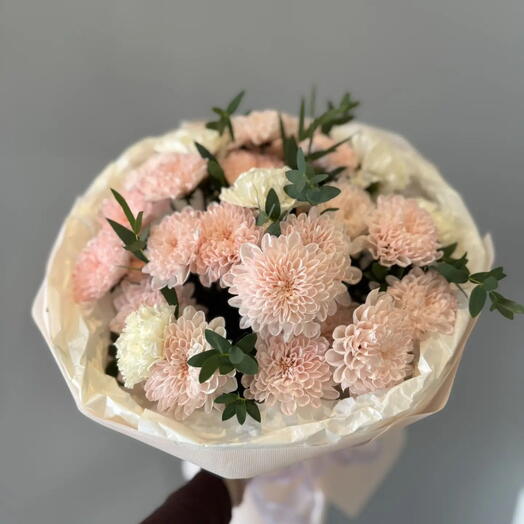 Букет из кустовой крашеной хризантемы Алтай и Диантусов