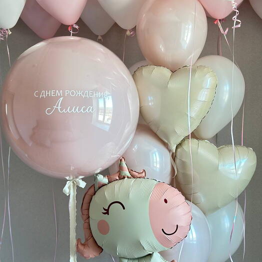 Воздушный сет с шарами под потолок «Волшебный Единорог»