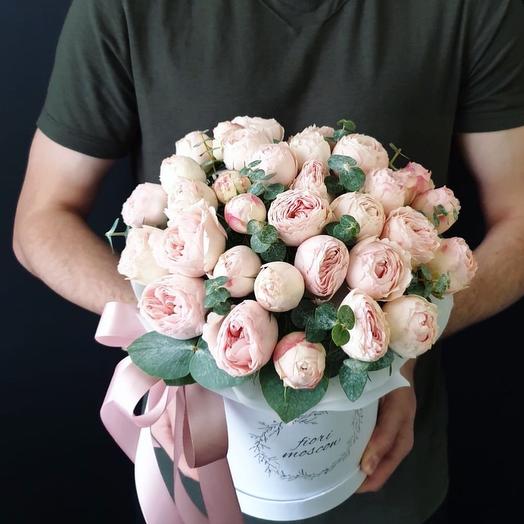 Peony roses with eucalyptus