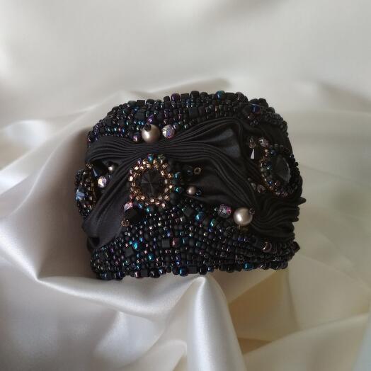 Pulsera B01 de la cinta de shibori, cuentas, cristales de Swarovski