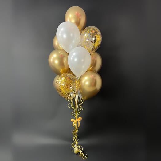 Balloons gold chrome with confetti