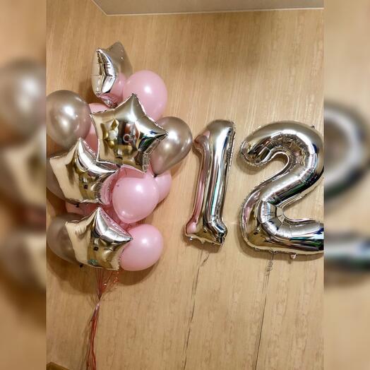 A bunch of pink balloons with silver stars for a birthday of 12 years 19 pcs