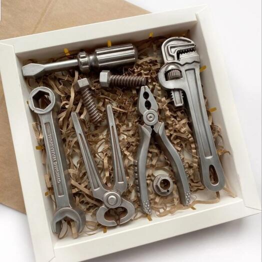 Box with chocolate tools