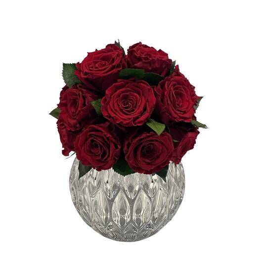 Crimson Red Preserved Roses XL in a Fish Bowl Vase