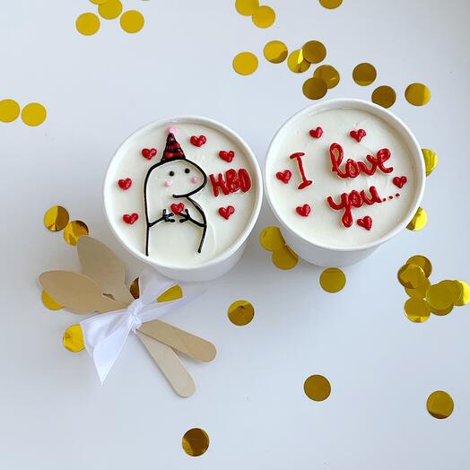 Бенто торты в стаканах в подарок на день рождения "Happy Birthday. I love you" (сникерс, ваниль-клубника)