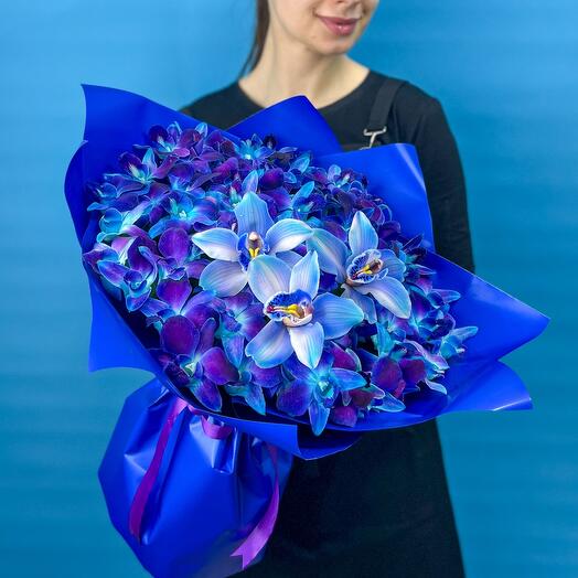 Букет синие Орхидеи. Авторский букет 666. Leora Flowers дом цветочной моды