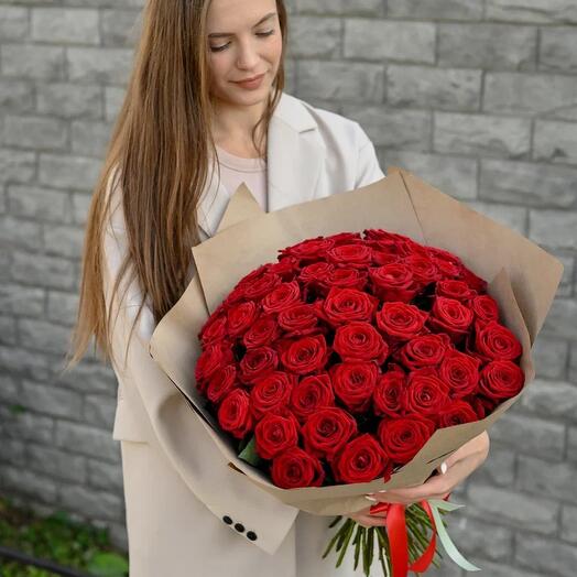 Красная роза 40см одн 51шт