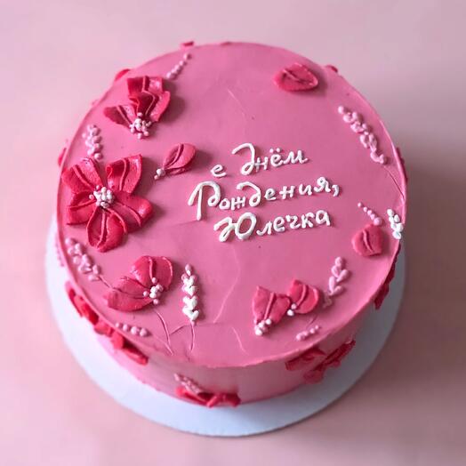 Торт на день рождения с кремовыми цветами 6-7 порций