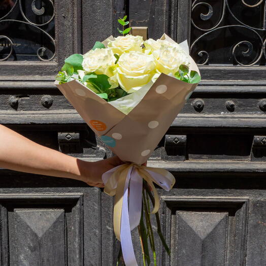 White roses with eucalyptus