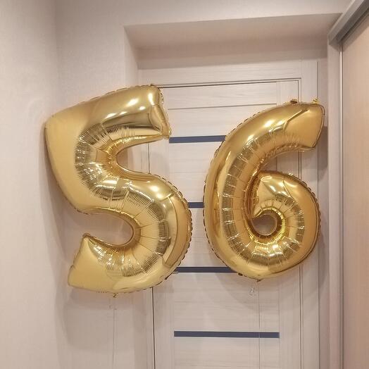 Шары-цифры "56" гелиевый, цвет золотой