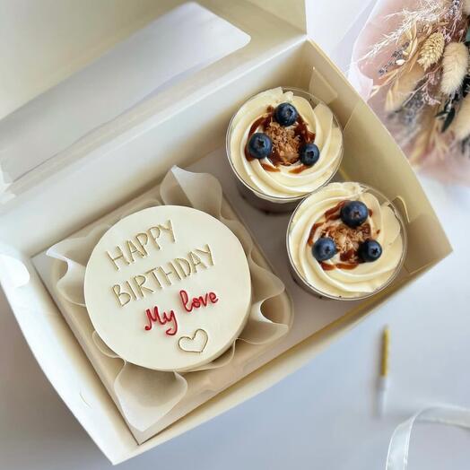 Бенто-торт + трайфлы 2 шт "Happy Birthday