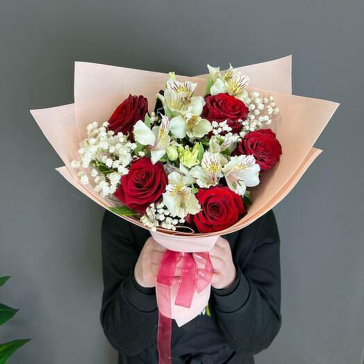 Red Roses and White Alstroemeria-1988