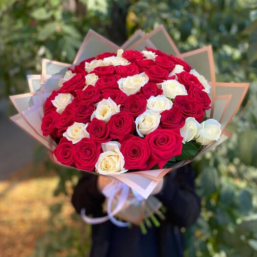 Bouquet of 51 roses Red and white mix