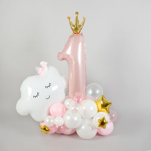 Фигура из шаров с цифрой «Годик малышке»