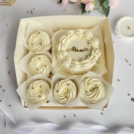 A large set of bento cakes and cupcakes| A gift for mom|Sweet Mother's Day Set| Bento Set and 5 Cupcakes| Bento Cake for Mom