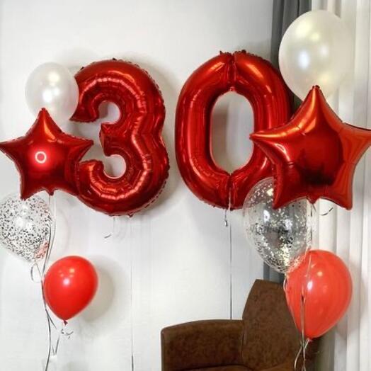 Композиция из шариков с цифрами (цифры любые)