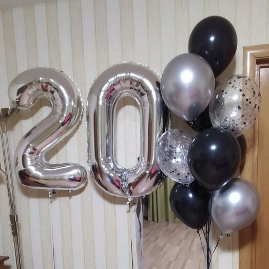 Набор шаров мужской на 20 лет серебро
