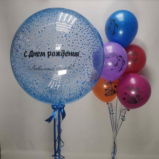Композиция из шара баблз и фонтана из 5 шаров