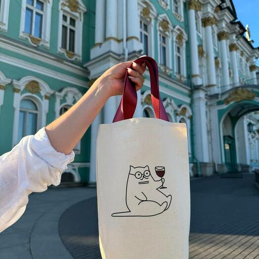 Подарочный пакет, подарочная сумка для бутылок «Котик»