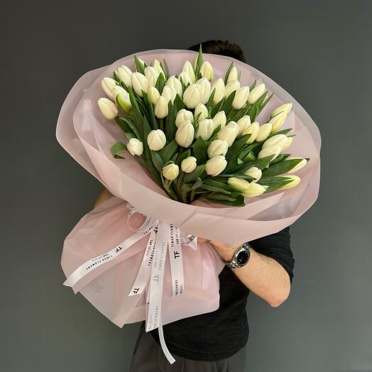 Белоснежные тюльпаны 51шт