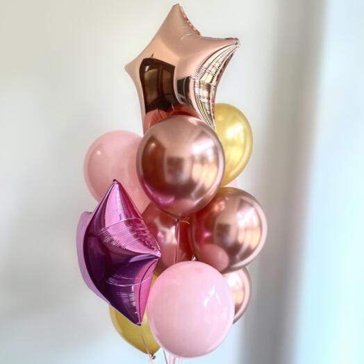 Набор воздушных Шаров гелий 11 штук, розовый хром, бронза золото. Set of helium balloons 11 pcs pink, gold bronze