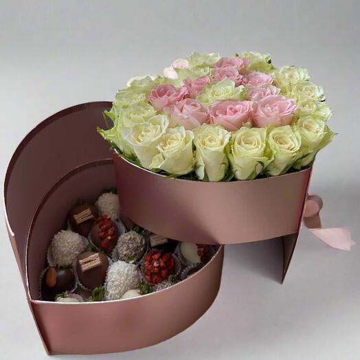 Flowers in a box and chocolate dipped strawberries
