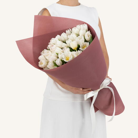 50 White Tulip Bouquet