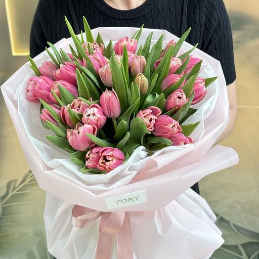 Bouquet of 35 lilac-pink peony tulips