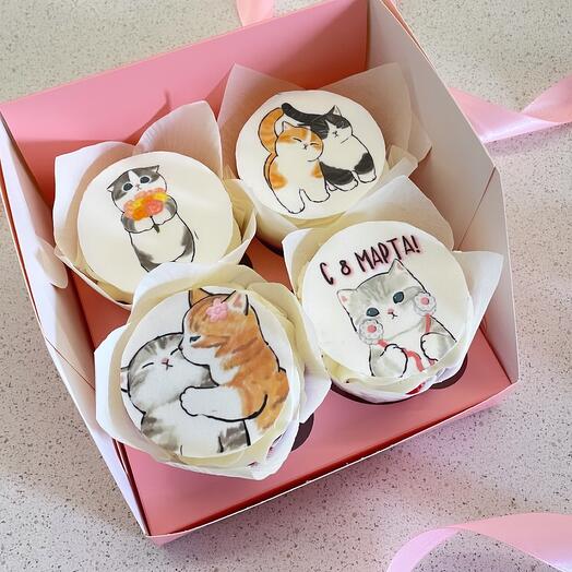 Капкейки с котиками 8 марта
