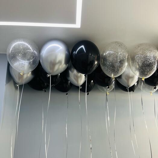 Balloons for the ceiling 20 pieces, helium balloons in black and silver color